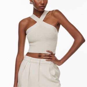 Aritzia Babaton Cream Cross-Strap Crop Top